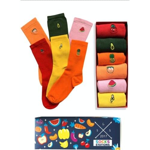Socks Stations 6'lı Meyveler Nakışlı Renkli Çorap Kutusu