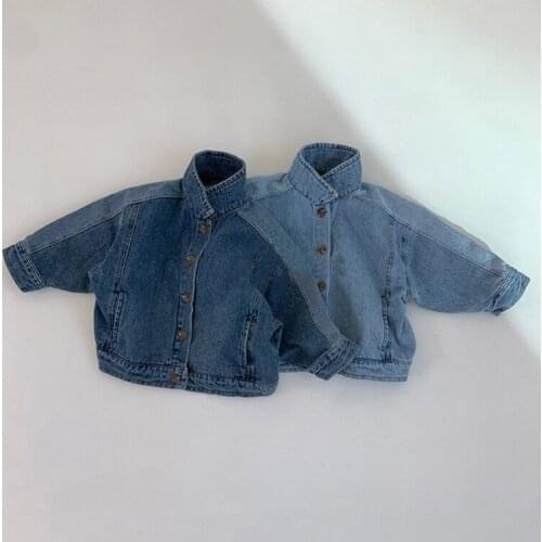 2021 Autumn Childrens New Western Style Boys and Girls Fashion Stitching Wide Cross-Stand Collar Denim Jacket
