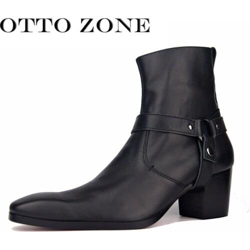 OTTO Fashion Black Boots Men Red Outsole High Heels Shoes Spring Autumn Zip Soft Leather Platform Shoes Brand Party Ankle Boots