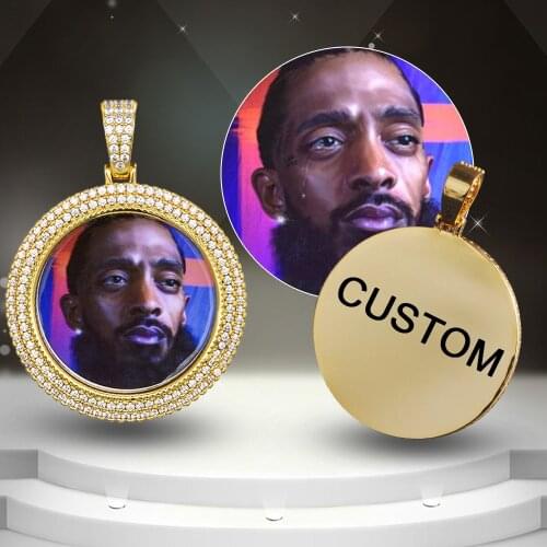 Hip Hop Custom Made Photo Roundness Solid Back Iced Out Bling Cubic Zircon Personalized Necklace & Pendant For Men Jewelry