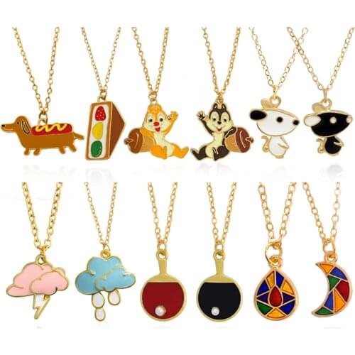 Best Friend Necklace Hot dog Sandwich Squirrel Mouse Rat Cloud Lightning Rain Moon Friends Pendant Necklace Jewelry Wholesale