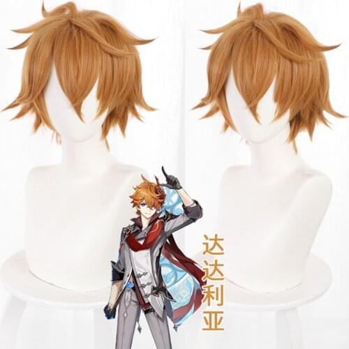 Genshin Impact Tartaglia Cosplay 30cm Short Christmas Brown Wig Cosplay Anime Wigs Heat Resistant Synthetic Wigs Halloween
