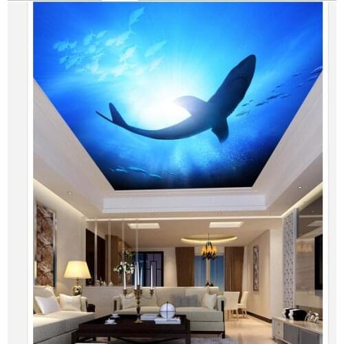 Custom photo wallpaper 3d ceiling wallpaper murals Mediterranean sea shark living room ceiling frescoes zenith mural wall papers