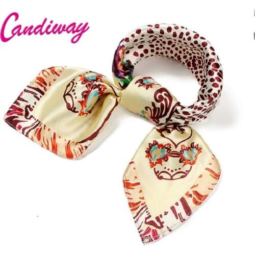 Hot Silk Square Scarf Bandana Women Fashion Brand Femme Imitated Bag Yellow Silk Satin Scarves Poncho Shawl Cape Hijab 60cm