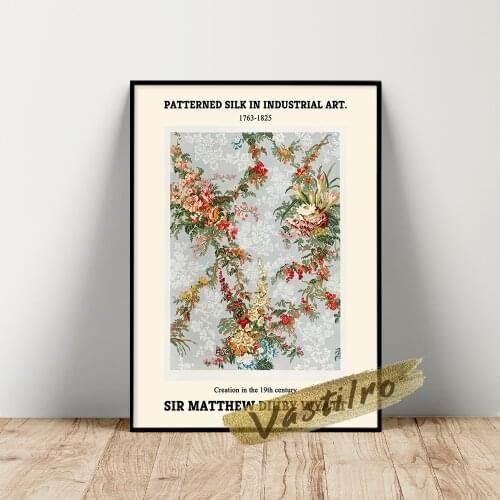 Matthew Digby Wyatt Poster, Figured Silk From The Industrial Arts Of The Nineteenth Century Wall Picture, Retro Flower Wall Art