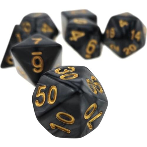 Rollooo Marbled Black Polyhedral Dice Set