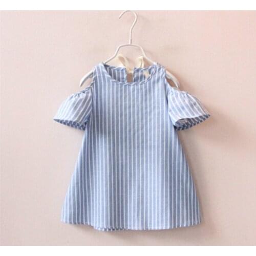 PUDCOCO Cute Kids Baby Girls Short Sleeve Off Shoulder Princess Party Dress Outfit Striped Summer Casual Sundress Clothes 2-7Y