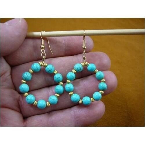 New Classic Favorite Pearl Store Chinese Turquoise Beaded Gemstone Hoop Dangle Circle Earrings Gold Color Silver Jewelry