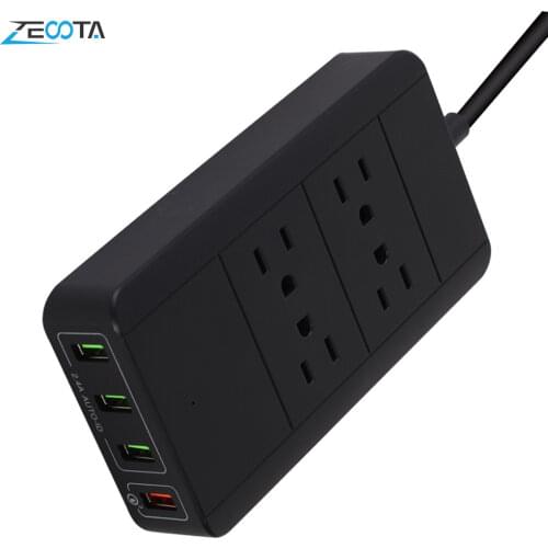 Power Strip Surge Protector 4 AC USB Outlet US Plug Socket Ports QC3.0 Fast Charging Station 6ft/1.8m Extension Cord Home Office