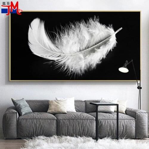 Modern Black White Feather Diamond Painting Diy Cross Stitch Minimalist Style Diamond Embroidery Mosaic Full Display Large Size