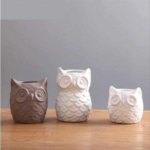 Animal Statuette Home Decor Gifts Crafts Creative Ceramic White Owl Figurines Nordic Style Artificial Plant Flower Pot Porcelain