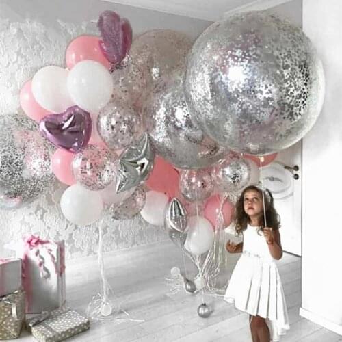 36inch Silver Confetti Balloon Pink White Latex Balloon Silver Theme Wedding Birthday Party Decoration Princes Baby Shower