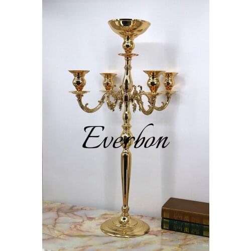 Tall 5 Arms Crystal Candelabras Wedding Candelabrum With Nice Flower Bowl Metal Candle Stick Party Event Decor 10 pcs / lot