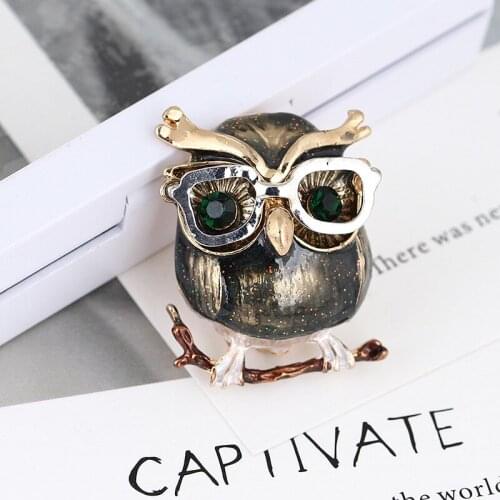 Explosive cute green-eyed owl brooch wearing glasses fashion enamel brooch animal brooch accessories kids women new year gift