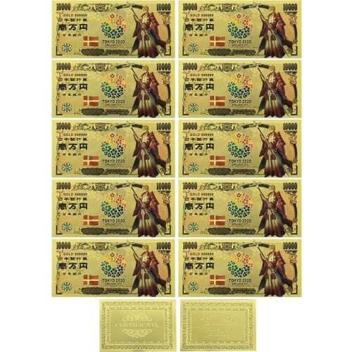 Japan Gold Banknote Tokyo World Flags Switzerland Card Ten Thousand Yen Souvenir Gold Plastic Cards for Collection