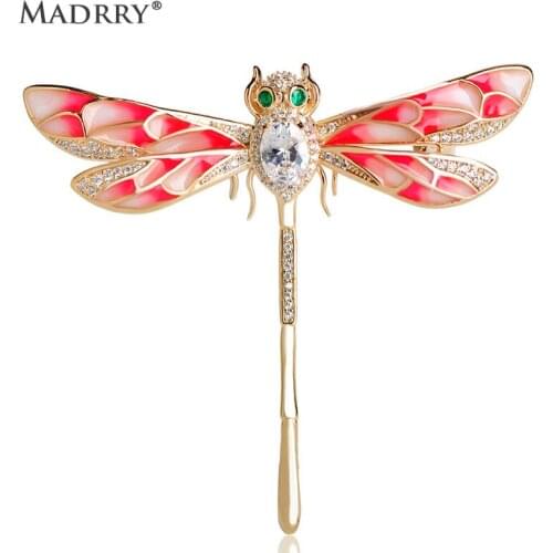 Madrry Red Dragonfly Brooches Enamel Full Crystals Brooch For Women Kids New Year Gift Shirt Scarf Accessories hijab pins Broche