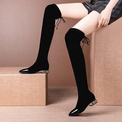 Long Female Stretch Riding Boots Winter Warm Med Heels Night Club Shoes Woman Sexy Women Over The Knee High Boots