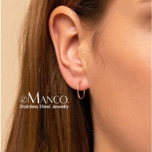 E-Manco 15mm Gold Color Hoop Earring for women Simple Stainless Steel Earring Circle Ear Rings fashion Jewelry