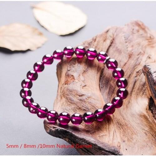 Buyee 4A Natural Garnet Elastic Rope Bracelets 5mm Wine Red Garnet Bead Charm Bracelet for Women Wedding Jewelry Pulseras Mujer