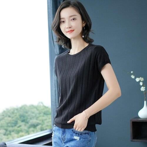 2021 Korea Pullover knitted Short Sleeve Knitted Sweater Women New Summer Slim Basic Solid Casual Base Female knitting Shirts