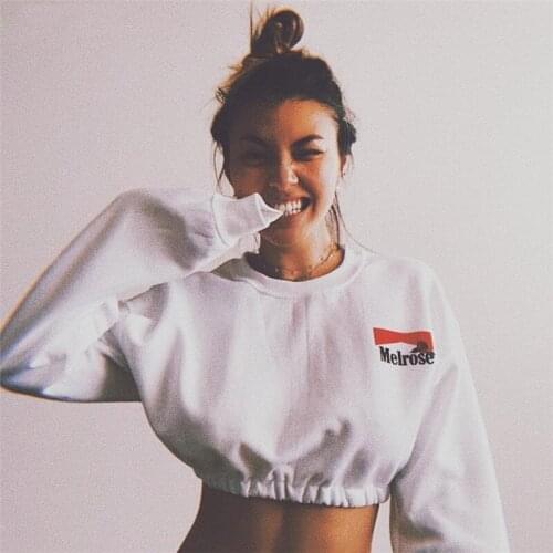 Sisterlinda Sweatshirts Women Fashion Cropped O-Neck Long Sleeve Sweatshirt Pullover 2020 New Ladies White Casual Loose Crop Top