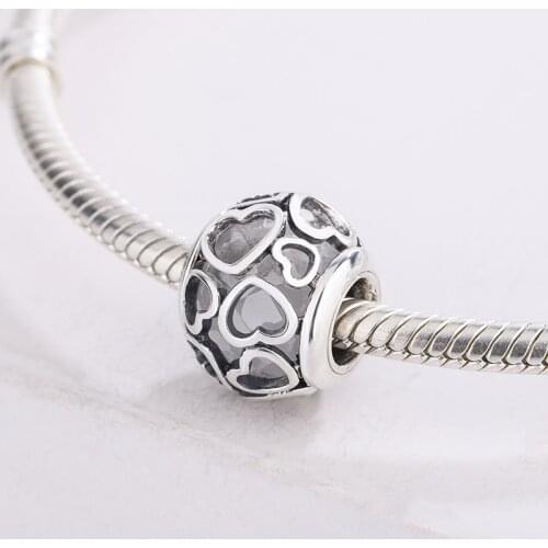 2021New 925 Sterling Silver CZ Transparent Hollow Heart Pendant Charm Bracelet Fashion Jewelry DIY Making For Pandora Women