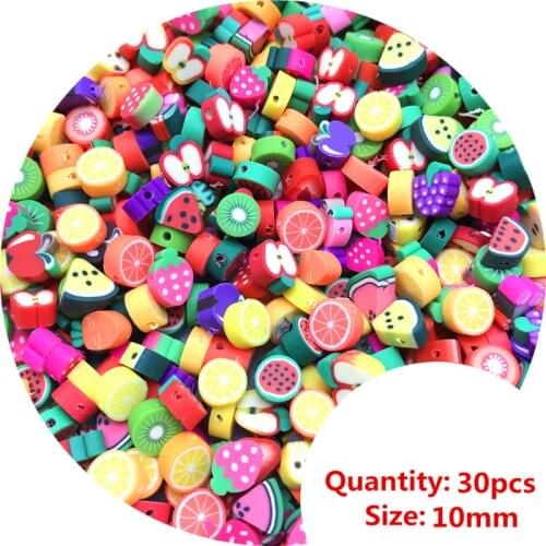 30pcs 10mm Mixcolor Printing Beads Polymer Clay Beads Mixed Color Polymer Clay Spacer Beads For Jewelry Making DIY #009