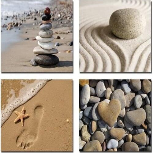 Quadruple Seaside Beach Stone Computer Spray Painting Canvas Painting Wall Art Home Decoration Hallway Bedroom 4pcs Set Poster