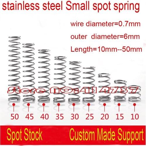 50pcs 0.7*6*10mm--50mm stainless steel Small spot spring 0.7mm wire micro spring compression spring pressure spring OD=6mm