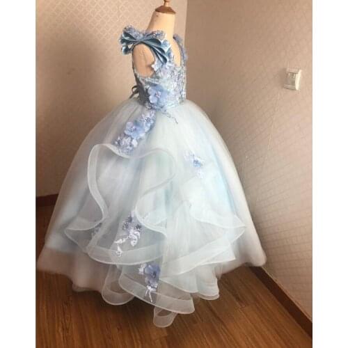 Ball gown pageant dresses for girls vestido primera comunion embriodery light blue kid dress puffy flower girl gown for party
