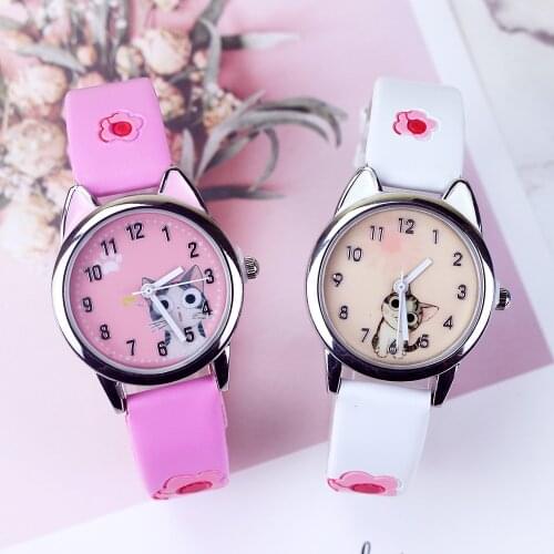 New Cute Cheese Cat Pattern Girls Watches with Bracelet Quartz Analog Kids Watches Children Ladies Clock Gift Relogio