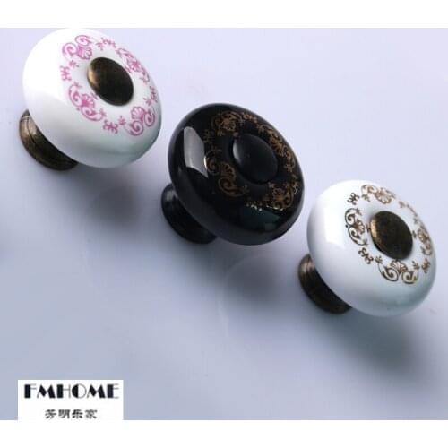 Dia 33mm Ruralprinting ceramic drawer shoe cabinet tv cabinet knob white black pink kitchen cabinet dresser cupboard door handle