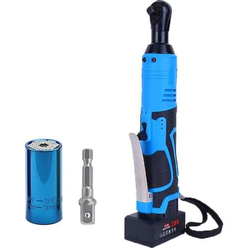 Electric Wrenches 12/18V/28V Cordless Ratchet Rechargeable Right Angle Electric Wrench Spanner 3/8" With 2 Batteries Power Tools