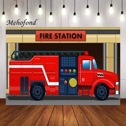 Mehofond Photography Background Boys Firefighter Fire Station Fire Truck Kid Boy Birthday Party Decor Backdrop Photo Studio Prop