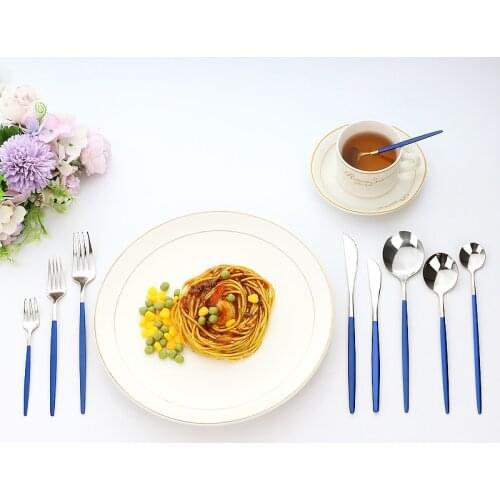 Zoseil Blue Silver Cutlery Set Stainless Steel Knife Dessert Fork Spoon Tableware Kitchenware Dinner Suit Dinnerware Flatware