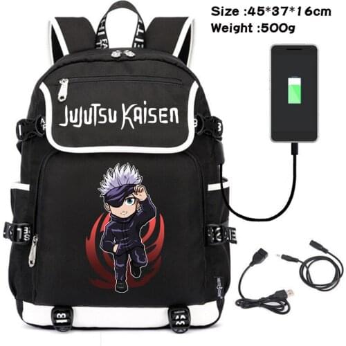 Anime Jujutsu Kaisen Canvas Packsack Boys Girls USB Charging Teenagers Backpack Cartoon Schoolbag Shoulders Travel Laptop Bag