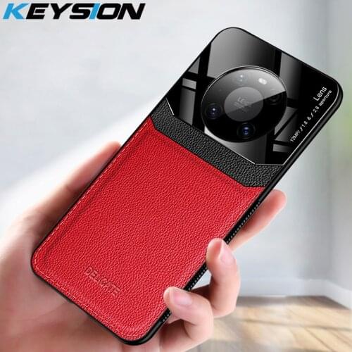 KEYSION Shockproof Case for Huawei Mate 40 Pro Leather Mirror Tempered Glass Phone Back Cover for Mate 40 Pro + Plus 30 20 Pro