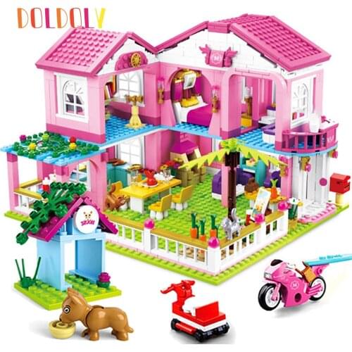Girl Friends Big Garden Villa Model Building Blocks Brick Yacht Playmobil Princess Figures City House Educational Toys For Girls
