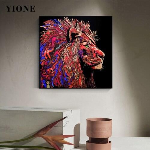 Creative Couple Lions Canvas Paintings Africa Animal Peace Love Picture Wall Art Posters and Prints Living Room Aisle Decoration