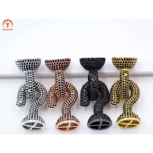 ASA&TESS large CZ Clear Micro Paved Hook Clasp/Tassel Head Cubic Zirconia Clasp/Connector/Link with Tassel Cap 40x15mm