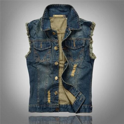 2019 Hot Sales Jeans Waistcoat Men Cowboy Brand Sleeveless Jacket Male Ripped Jean Jacket Mens Denim Vest Plus Size M - 6XL