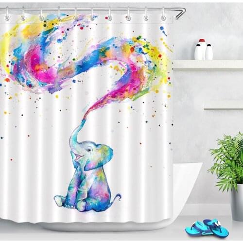 Cute Elephant Bath Shower Curtain Waterproof Rainbow Cartoon Animals Creativity Shower Curtain For Bathroom Fabric Curtains