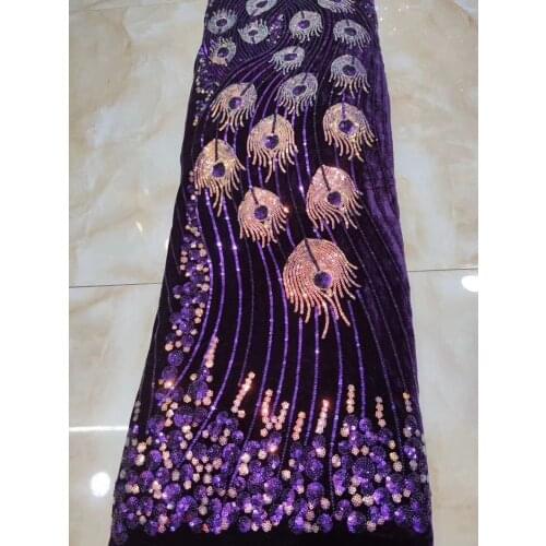 Fashionable Phoenix feather sequined velvet bottom embroidery high quality Nigerian style skirt design fabric