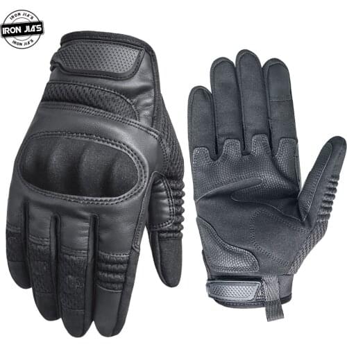 IRON JIAS Motorcycle Gloves Men PU Leather Hard Knuckle Touch Screen Breathable Moto Riding Protective Gear Motocross Gloves