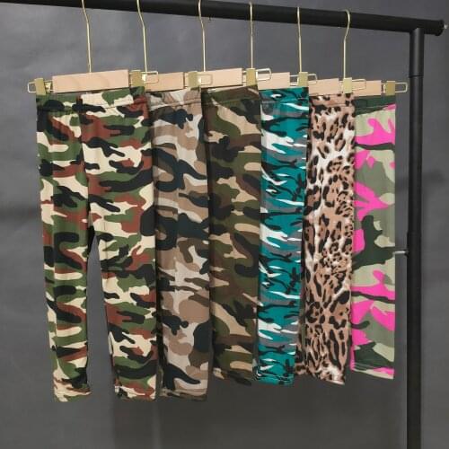 New 2021 Childrens Pants Summer Camouflage Print Thin Leggings Girls Stretch Slim Pencil Pants 3-7 Years Old