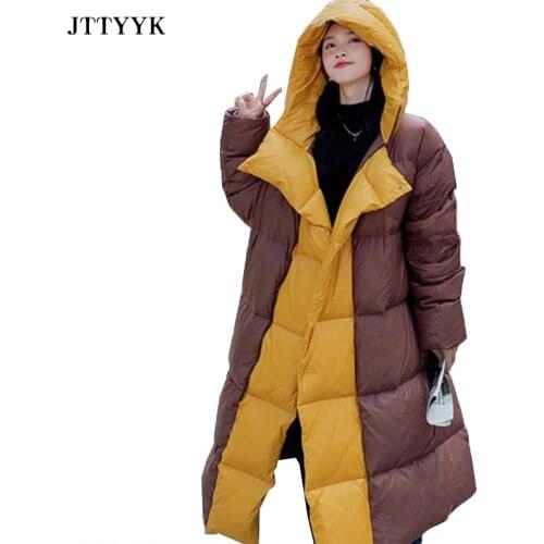 New Fashion Waterproof Glossy Down Parkas Womens Winter Jackets Warm Big Fur Collar Windproof Ladies Medium Long Hooded Coats