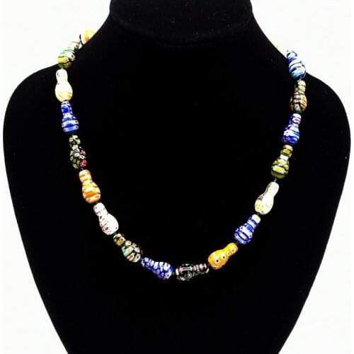 2PCS gourd-shaped thousand flowers glass painted Murano beads necklace