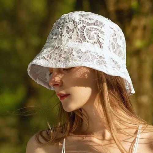2021 Fashion Lace Visor Bucket Hat Women Elegant Summer Sunhats Spring Outdoor Foldable Laciness Beach Accessory Wedding Caps