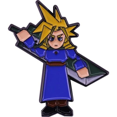 Drag Cloud Strife Brooch Blonde wig Badge Sexy Cologne Satin dress Check Enamel Pin Gift