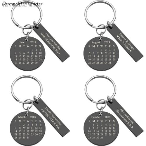 Personalized Master Custom Calendar Special Date use Heart Keychain Stainless Steel Engrave Text Rectangle ID Tag DIY Key Chain